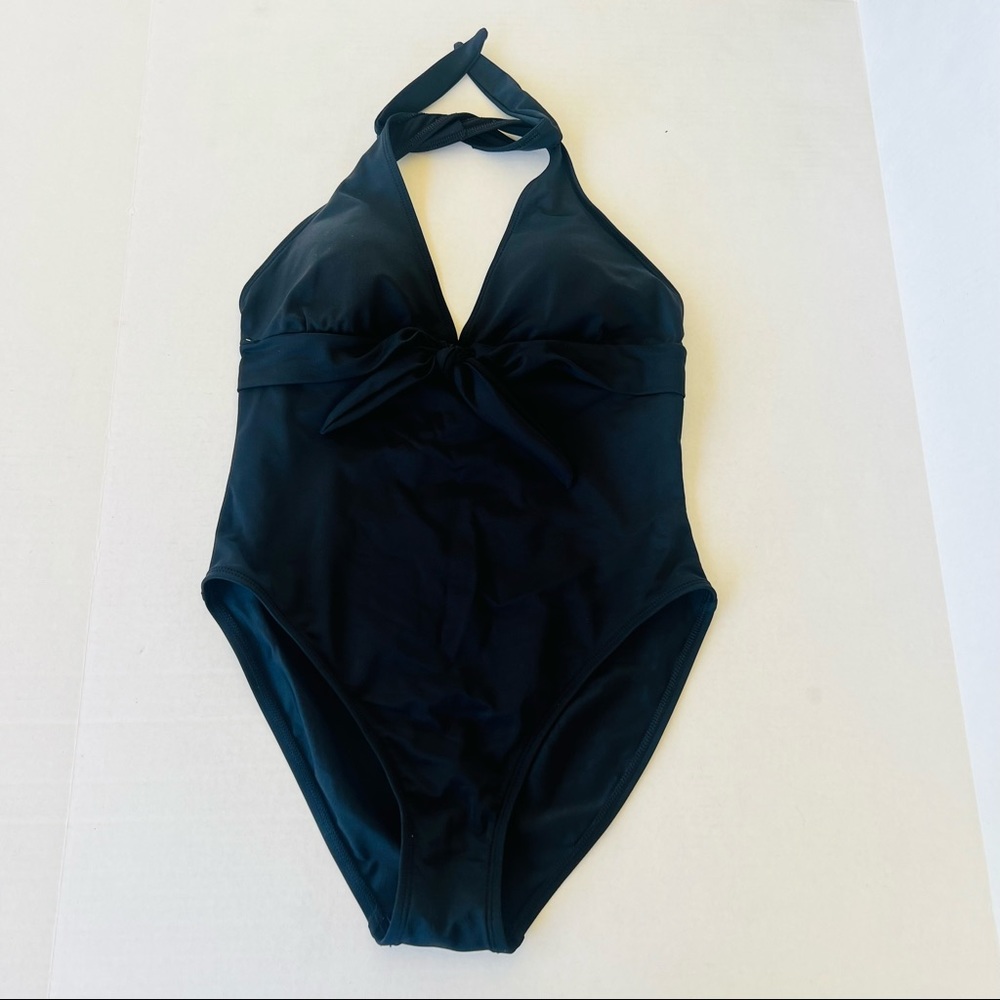 La Blanca Black Wrap Ties Bow in Front One Piece Swimsuit Women Size: 10